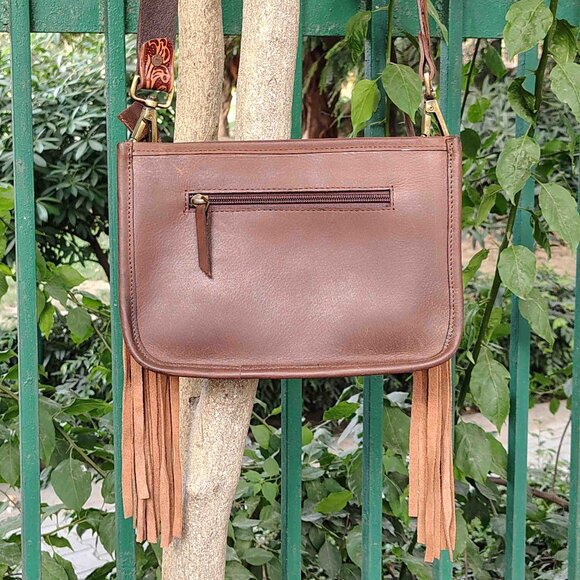 Western Leather Bag – Tooled Cowhide Crossbody, Shoulder Tote Purse with Fringes - Picture 3 of 10